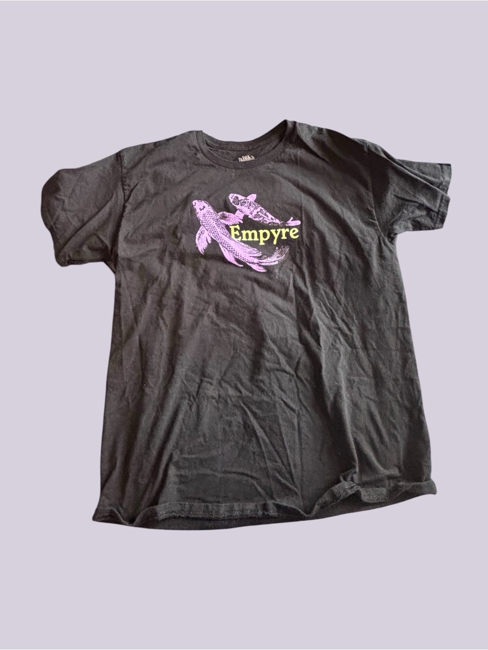 Empyre Black Tee with Lavender Koi and Yellow Logo